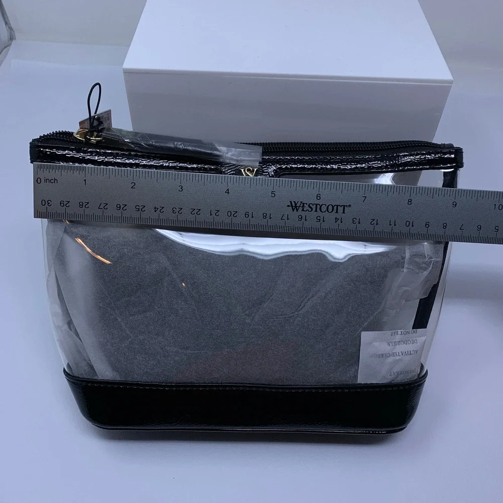 Victoria's Secret Women OS Black Clear Patent Trim Logo Cosmetic Makeup Bag NWT